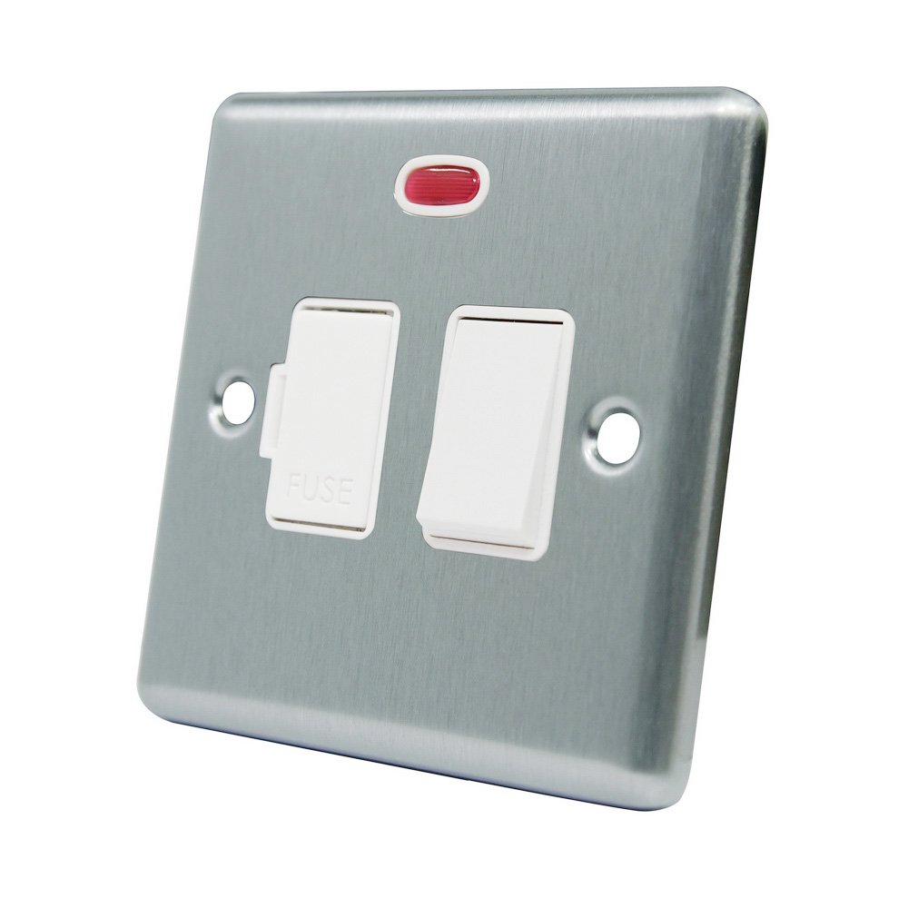 AET CSCSFNWH Satin Chrome Classical Spur w White Insert Plastic Rocker Switch-13 Amp Switched Fused Connection Unit with Neon Indicator, 240 V