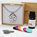 Aromatherapy Essential Oil Necklace Diffuser Gift Set, Stainless Steel Locket & Chain with Extension, 3 Interchangeable Inspiration Jewelry Charms + 6 Refill Pendant Pads + Oil