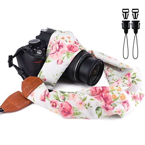 Elvam Scarf Camera Neck Shoulder Strap Belt for DSLR, SLR, DC, Instant Camera, Fujifilm, Nikon, Canon, Sony, Olympus, Samsung, Pentax ETC, White Green Floral