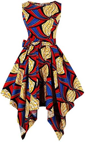 Womens Vintage Party Dress African Print Bow Belt Cocktail Dress AT10 S Yellow