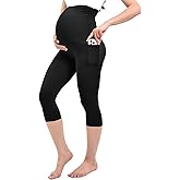 Ipletix Maternity Capris Leggings with Pockets Over The Belly, Yoga Workout Pants for Pregnancy & Postpartum