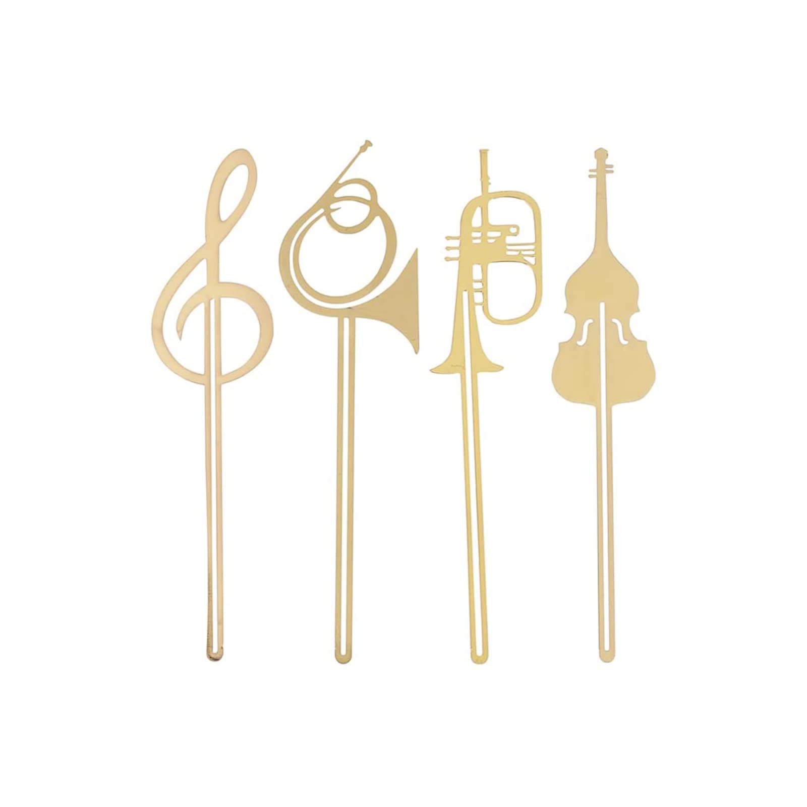 ZBJBinCH 4 Pcs Musical Instrument Bookmarks Fine Gold Metal Book Markers Exquisite Western Musical Instrument Book Page Markers for School Office Supplies