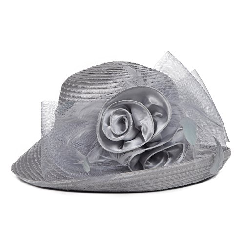 Janey&Rubbins Women Kentucky Derby Church Wedding Fascinators Cloche Bucket Bowler Hat (Silver)