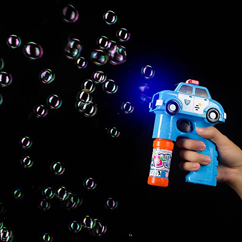 Fun Central LED Police Car Bubble Machine Light Up Bubble Gun Blower