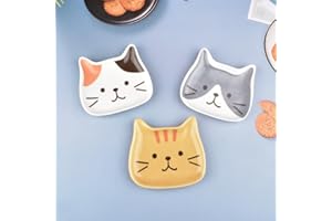 3PCS Cute Ceramic Cat Soy Sauce Dish,Resuable Seasoning Dish Sushi Soy Dipping Bowl Serving Dish,Cat Bowls Cat Pattern Saucer