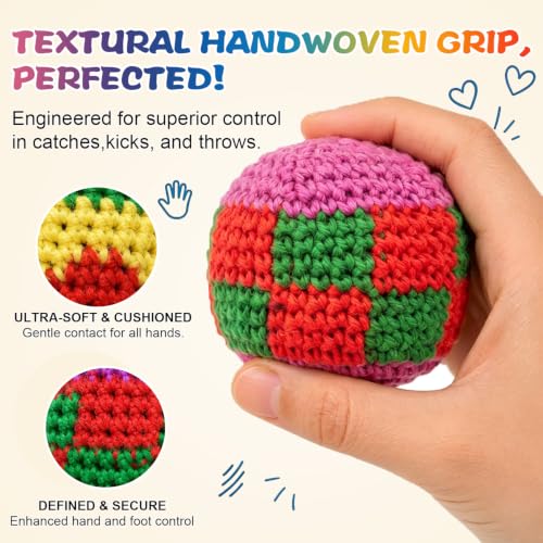 Funny Handmade Crocheted Footbag, Assorted Colors Footbag Knitted Hacky Ball for Adults
