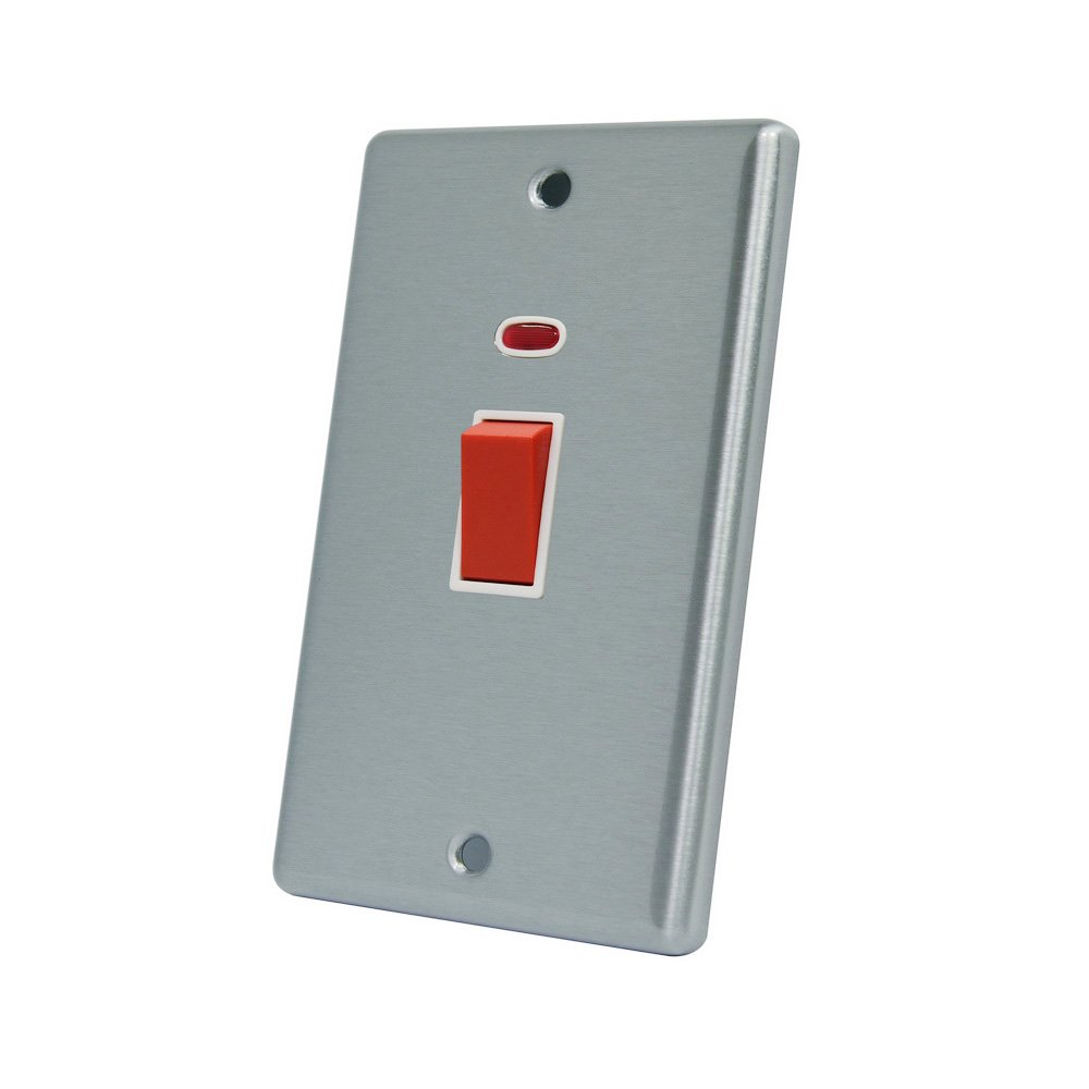 AET CSCCSWWHT 45 A 2-Gang Satin Finish Chrome Classical DP Tall White Insert Cooker Switch with Neon Indicator
