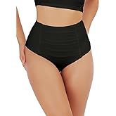 MISMI Women's High Waisted Bikini Bottom Ruched Tummy Control Swimsuits Full Coverage Swim Bottoms