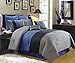 8 Piece Luxury Bedding Regatta comforter set Navy Blue / Grey / Black Queen Size Bedding 94