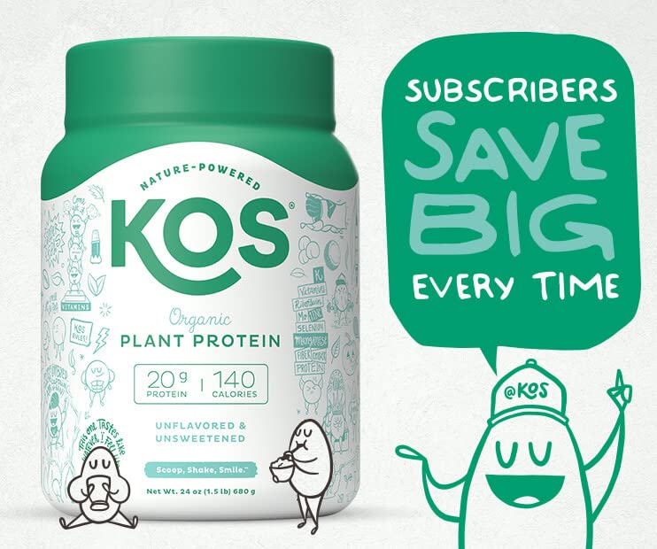 KOS Plant Based Protein Powder, No Erythritol, Unflavored & Unsweetened