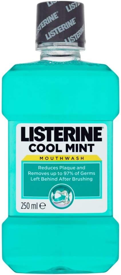 Listerine Cool Mint Antibacterial Mouthwash (250ml), Helps Kill Up to 99% of Germs Left After Brushing and Reduce Plaque