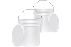 WHOLESALEHOME 5-Gallon White Bucket Pail Container with Lid | Food Grade | Heavy-Duty 90MIL Extra Durable | Metal Handles with Plastic Grip for Easy Carrying | Multi-Use | Easy Stack and Store | BPA Free - 2 Pack