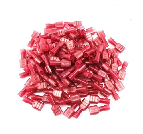 Bestsupplier 200 pcs Male(100pcs) Female(100pcs) Red 22/18- Gauge Nylon Female Fully-Insulated Quick Disconnects Wiring Spade Wire Crimp Terminal