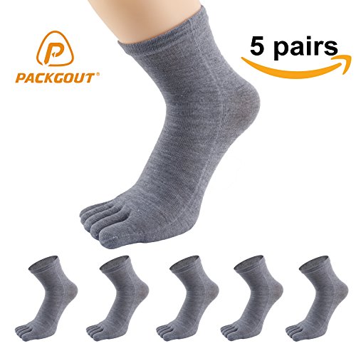 Five Finger Socks, PACKGOUT Toe Socks Soft & Breathable Running Crew Socks for Mens, 5 Pairs Socks Included