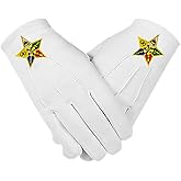 OES masonic star face machine embroidered cotton gloves - white one size pair - order of the eastern star.