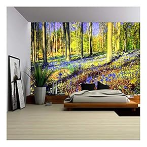 Spring Forest Covered with bluebells and Anemones Flowers - Removable Wall Mural | Self-Adhesive Large Wallpaper - 66x96 inches