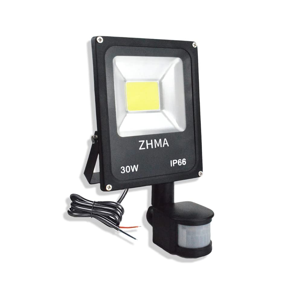 ZHMA 12V-24V DC Low Voltage Outside Lights with Motion Sensor, 30W Outdoor Security Light, IP66 Waterproof PIR LED Floodlight 6000K Daylight for Garden, Garages, Backyard