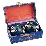 Chinese Baoding Balls – 2-Piece Set of Metal Stress Balls for Hand Health, Chinese Fidget Toys with Assorted Color Storage Box for Stress-Relief, Exercise, Massage, Meditation, Panda Design, Blue