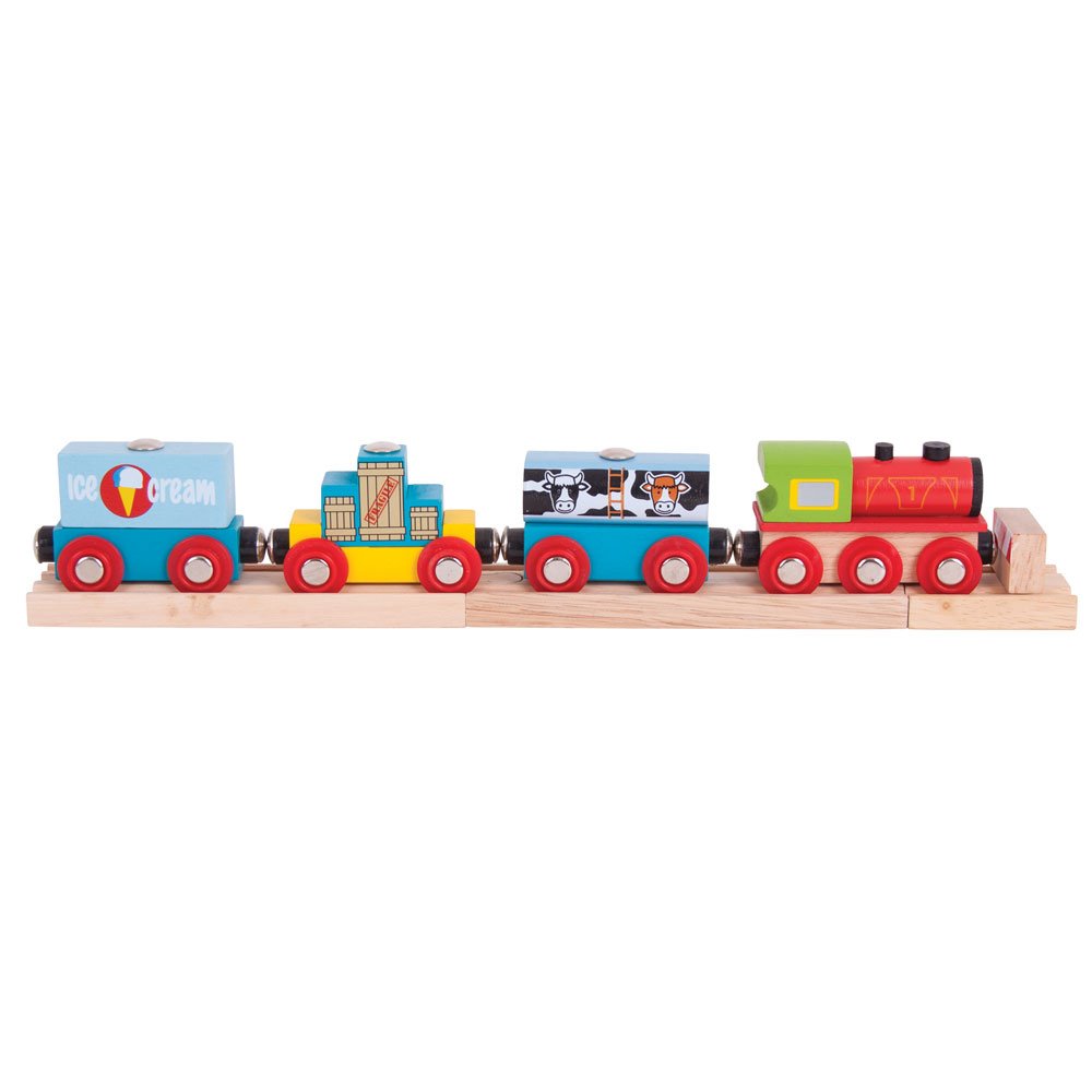 Bigjigs Rail BJT181 Wooden Goods Train - Other Major Rail Brands are Compatible