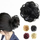 FESHFEN Scrunchy Scrunchie Hair Bun Updo Hairpiece Hair Ribbon Ponytail Extensions Hair Extensions Wavy Curly Messy Hair Bun Extensions Donut Hair Chignons Hair Piece Wig Jet Black Scrunchie
