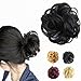 FESHFEN Scrunchy Scrunchie Hair Bun Updo Hairpiece Hair Ribbon Ponytail Extensions Hair Extensions Wavy Curly Messy Hair Bun Extensions Donut Hair Chignons Hair Piece Wig Jet Black Scrunchie