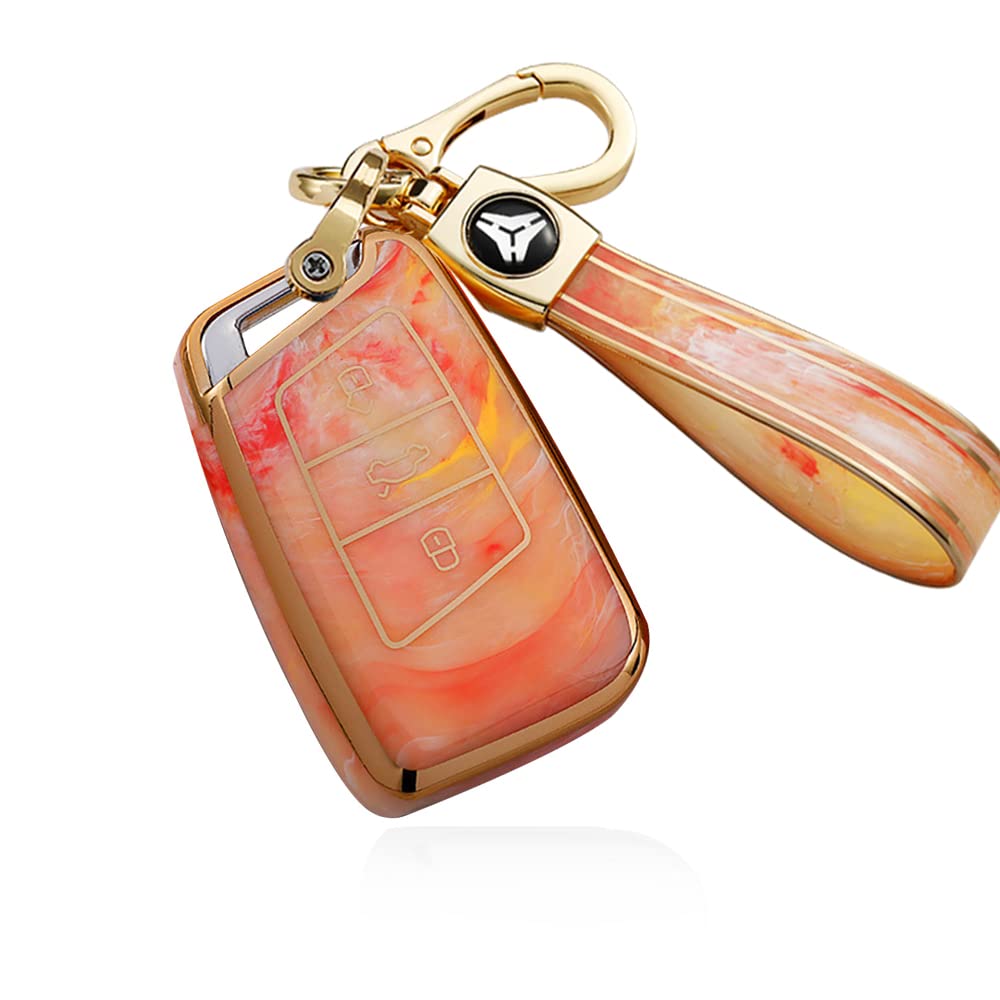 ontto Car Key Cover Fits Skoda Superb A7 Kodiaq Octavia VW Passat B8 CC Polo Tiguan Arteon Magotan Jetta Remote Control Key Fob TPU Protective Case Key Case 3 Buttons Golden