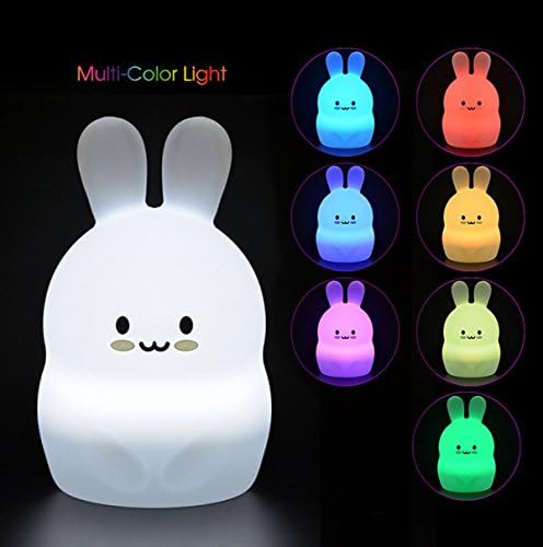Baby Night Light Nursery Lamp, Cute Portable LED Bunny Night Light, Silicone Tap Control Night Lamp For Kids &amp; Children - 4 Lighting Modes/ 8-Colors/ USB Rechargeable