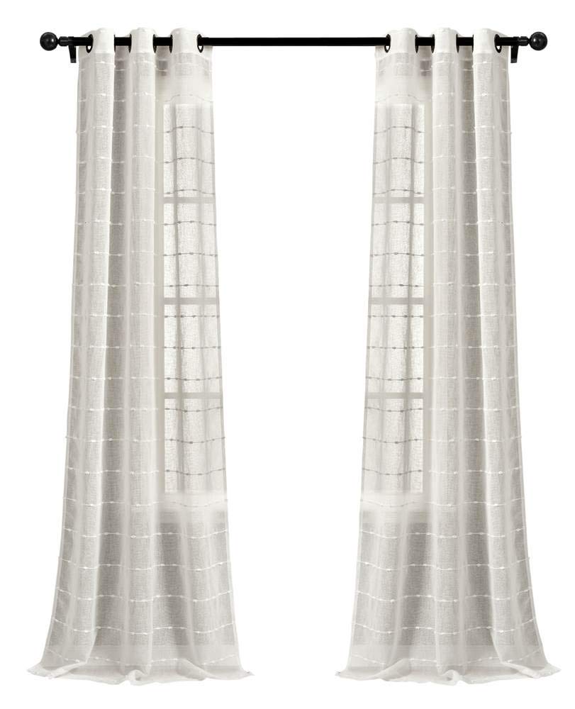 Lush Decor Farmhouse Textured Grommet Sheer Window Curtain Panel Pair, 38" W x 84" L, White — image 1