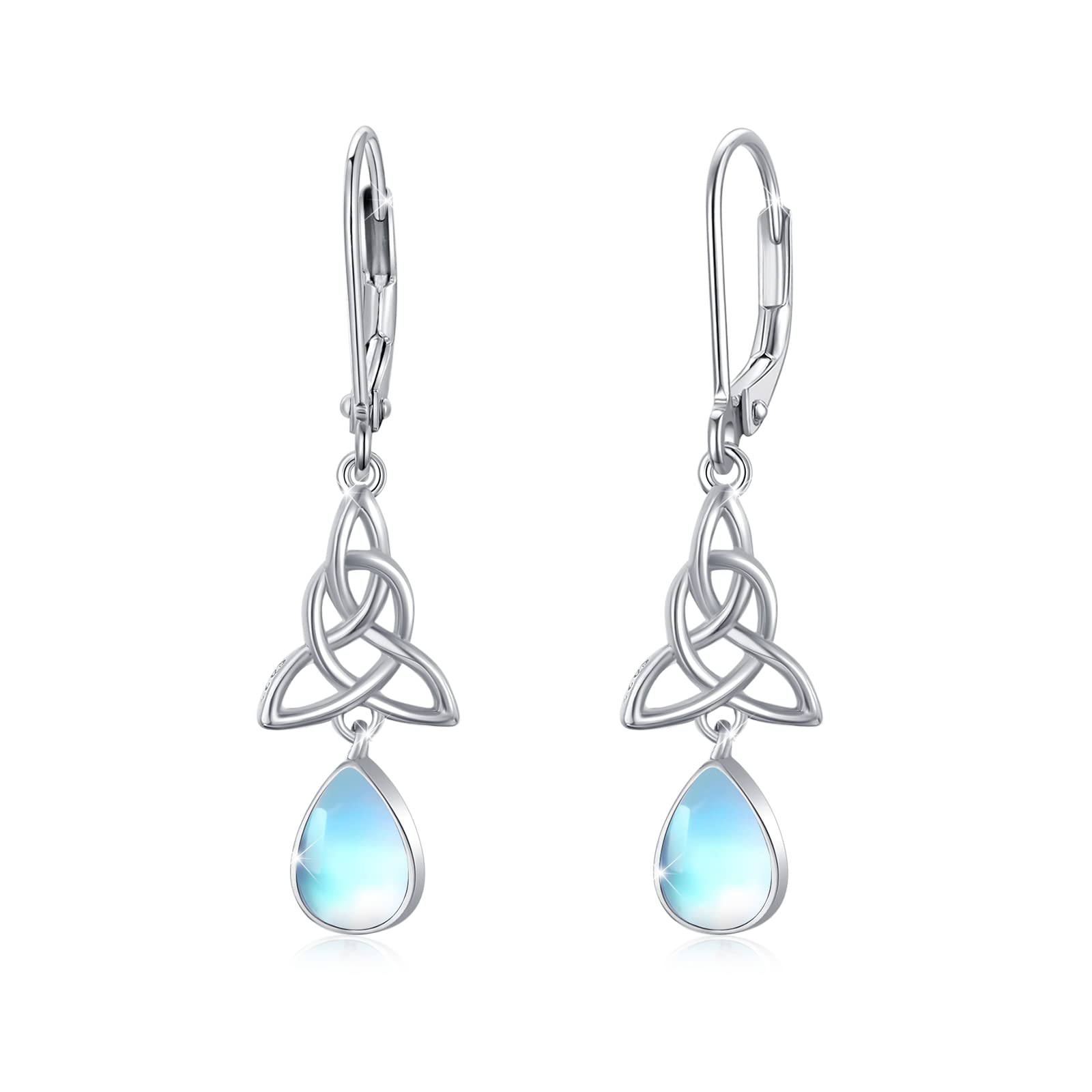 Moonstone Earrings 925 Sterling Silver Celtic Earrings for Women Moonstone Teardrop Dangle Earrings Celtic Knot Leverback Drop Earrings Moonstone Jewellery for Girls Kids