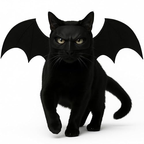 Cat Kitten Clothes Costume - Pet Halloween Costumes Outfits for Cats - Apparel Batman Mask Helmet Bat Wings