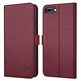 iPhone 8 Plus 7 Plus 6 Plus case ZOVER Genuine Leather Wallet Case with RFID Blocking Kickstand Feature Card Bison Fone Slots ID Holders and Magnetic Clasps Gift Box Wine Red (Undetachable Version)
