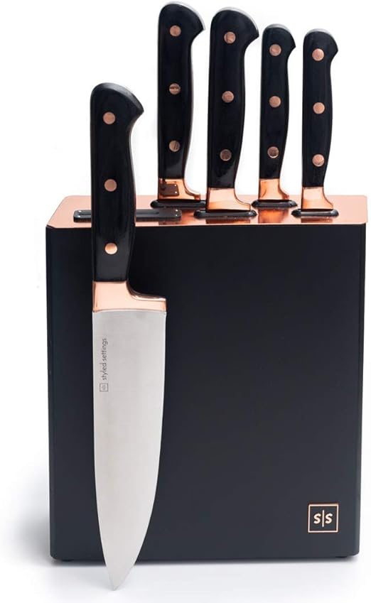 Amazon Com Copper Knife Set With Block Built In Sharpener 6