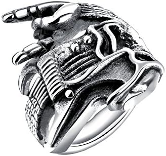 UMtrade Hip Hop Rock Style Mens Stainless Steel Skull Guitar Victory Gesture Muisc Biker Ring