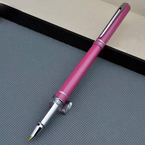 Mflbefulmel Fashion Slim Metal Fine Nib Point Business Gift Pen Study Office Refillable Fountain Pen for Journaling and Calligraphy Pink