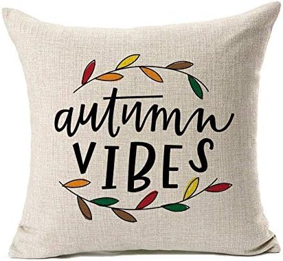 Acelive 16 x 16 Inch Autumn Vibes Throw Pillow Case Fall Cushion Cover Merry Christmas Pillow Covers Sofa Throw Pillow Case Cushion Cover for Christmas