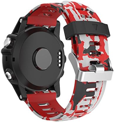 Watch Strap for Garmin Fenix 5X / Fenix 3 HR, BTChoice Silicone Printed Replacement Strap Wristband Metal Clasp for Garmin Fenix 5X / Fenix 3 / Fenix 3 HR Smart Watch (Red &amp; Camo)
