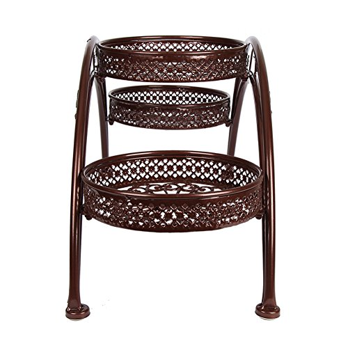DoubleWin Plant Stand Decorative Metal Garden Patio Standing Plant Flower Pot Rack Display Shelf Holds 3-Flower Pot with Modern "Arch Bridge" Design (Brown)