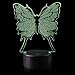 3D Illusion Butterfly Night Light Lamp with 7 Color Change, Touch Base, Power by AA Batteries