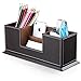 KINGFOM™ Double Holder Wood Leather Multi-Function Desk Stationery Organizer Dark Brown