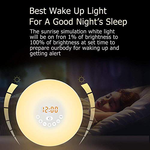 Sunba Youth Wake Up Light, Sunrise Alarm Clock Radio with 7 Color Night Light, 6 Nature Sounds, and FM Radio for Bedside Lamp