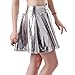HDE Plus Size Shiny Liquid Skater Skirt Flared Metallic Wet Look Pleated Skirt (2X, Silver)