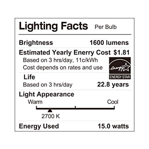 LUNO A21 Dimmable LED Bulb, 15W (100W Equivalent), 1600 Lumens, 2700K (Soft White), Medium Base (E26), UL & Energy Star (4-Pack)