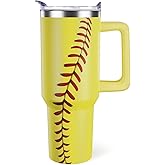 Hqhzaha 40oz Softball Tumbler with Handle Softball Gifts Stuff for Women Girls Men Gift for Coach Lovers Fan Stainless Steel Cup