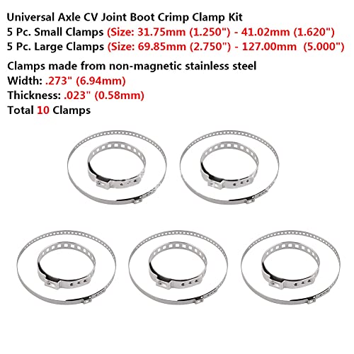 10 Pcs Car Stainless Steel Crimp Clamps - CV Joint Starter Clamps - Large/Small Kits with Universal Adjustable Shaft