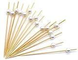 PuTwo Cocktail Toothpicks 300 Counts Cocktail Picks Handmade Natural Bamboo Cocktail Sticks Eco-Friendly Appetizer Skewers for Cocktail Appetizers Fruits Dessert - White Pearls