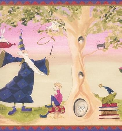 Wallpaper Border Magical Wizard Witch Owl Cat Rabbit Frog Pink Purple Blue Decorative Ceiling Medallions Amazon Com