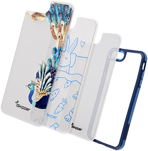 iSkipper Shockproof Hybrid Bumper & Back Cover - 3 PC Back Designs Pack - For iPhone 7 Plus - With Precise Cutouts Providing Complete Access To Buttons, Camera, Speakers & Ports, Blue, Light Blue