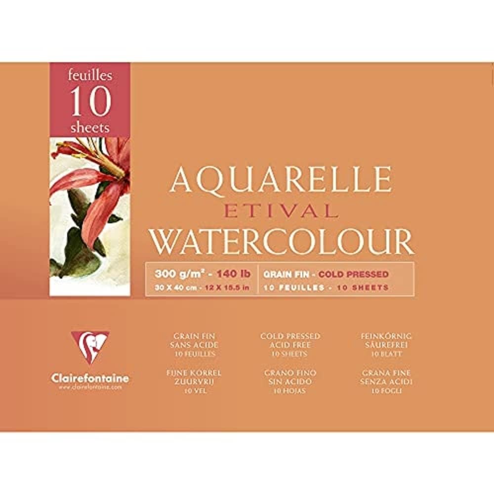 Clairefontaine - Ref 96572C - Etival Cold Pressed Glued Watercolour Painting & Drawing Pad (10 Sheets of Paper) - 30 x 40cm - 300gsm Cellulose Art Paper — image 1
