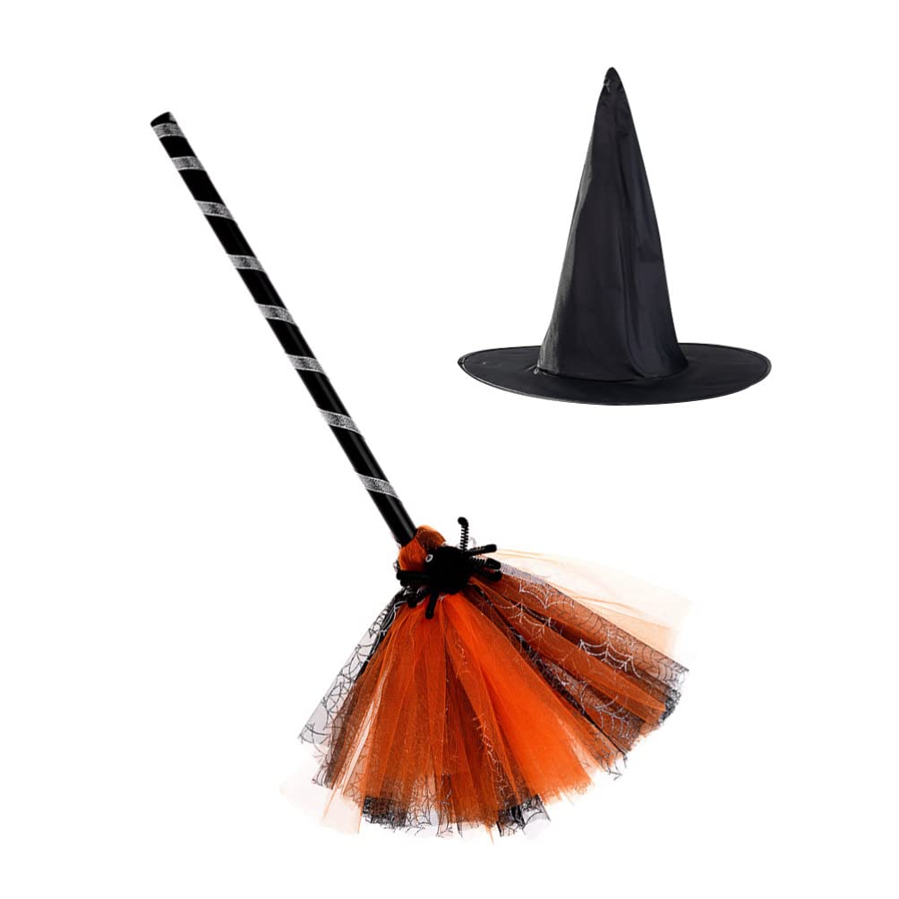 ABOOFAN Kids Hats Kids Broom Halloween Witch Broom Hat Set Witch Broomstick and Costume Accessory for Halloween Christmas Party Costume es