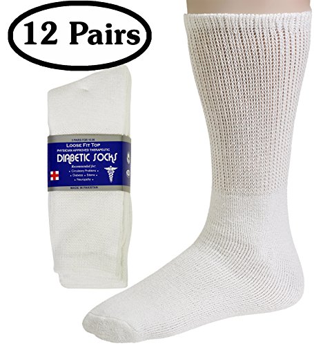 Debra Weitzner Men's 12-pack Diabetic Crew Socks White, (Sock size 10-13/Shoe size 7-13)